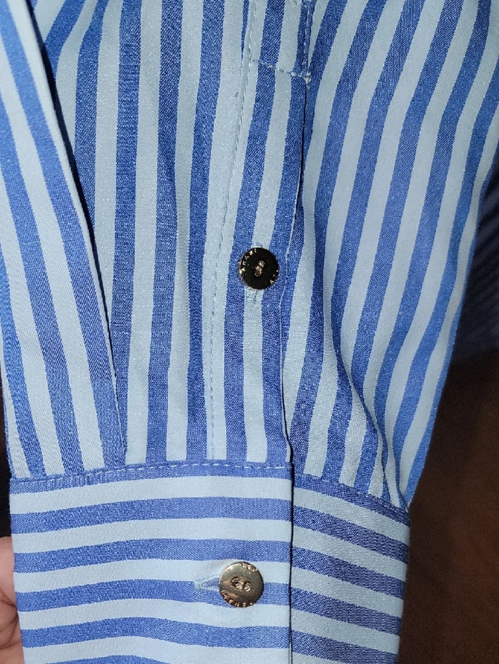 Tahari ASL Striped Wrap Shirtdress in Light Blue - Picture 9 of 11